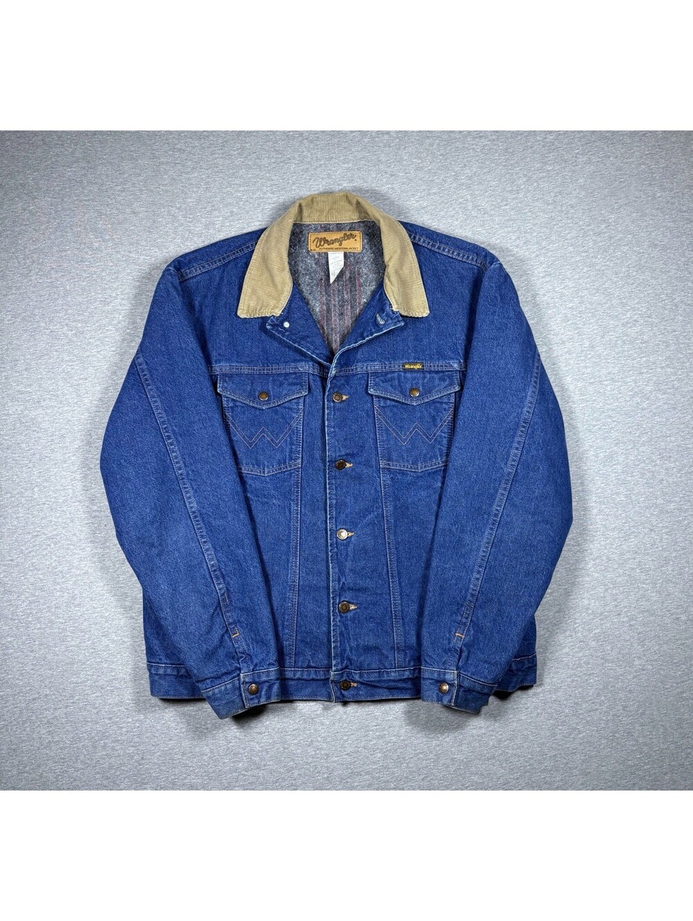 Vintage Wrangler Blanket Lined Denim Trucker Jacket Mens XL M-159 USA Made 80s